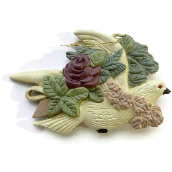 Christmas Tree Ornaments Set of 7 Ceramic Joy Noel and Doves - Picture 5 of 9